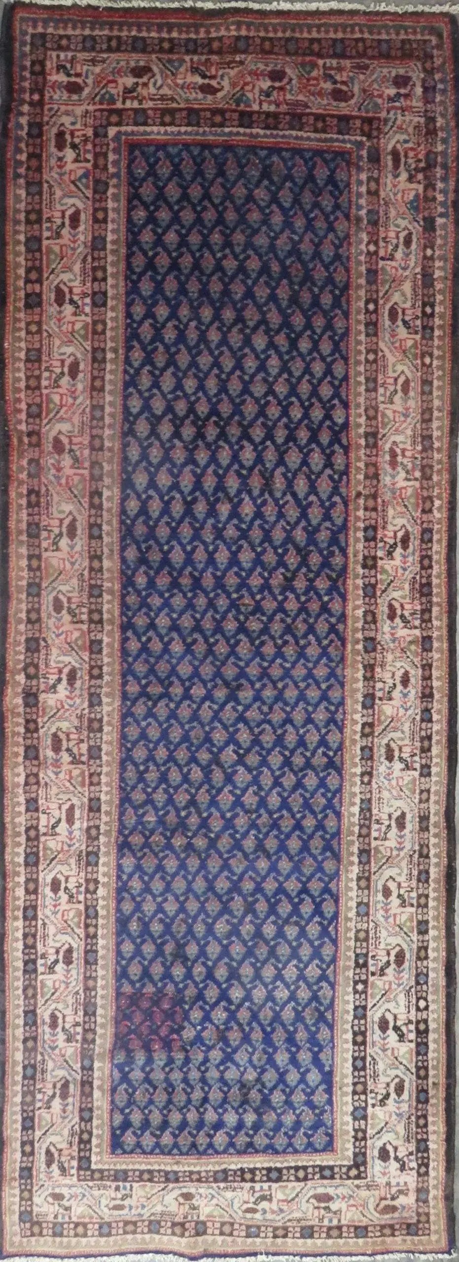 One Of The Kind Hand-Knotted Persian Wool Rug _ Luxurious Vintage Design, 10'6" x 3'3", Artisan Crafted